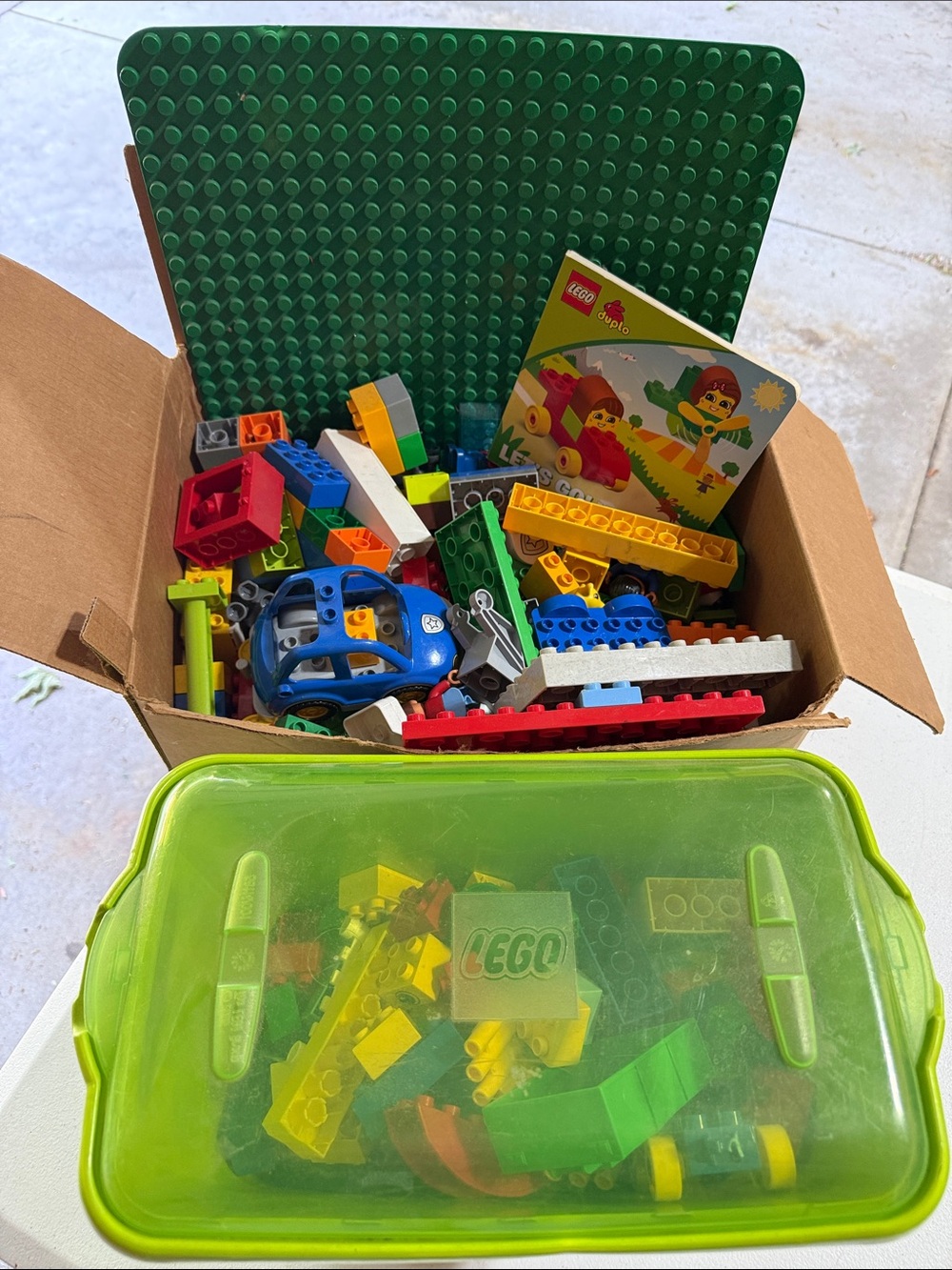 Lego Multicolor Duplo Set with Green Baseplate and Lime Storage Box